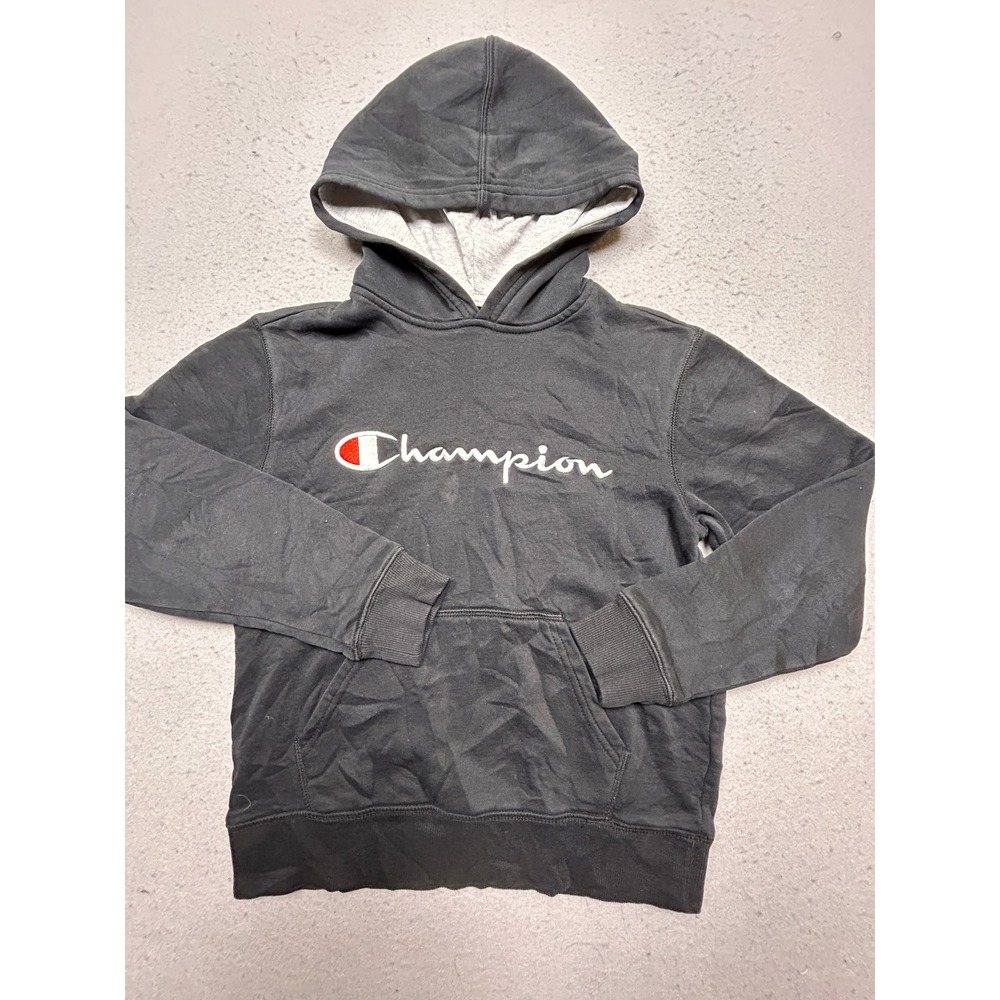 Champion Hoodie Cotton Polyester Black Script Logo Medium Boys
